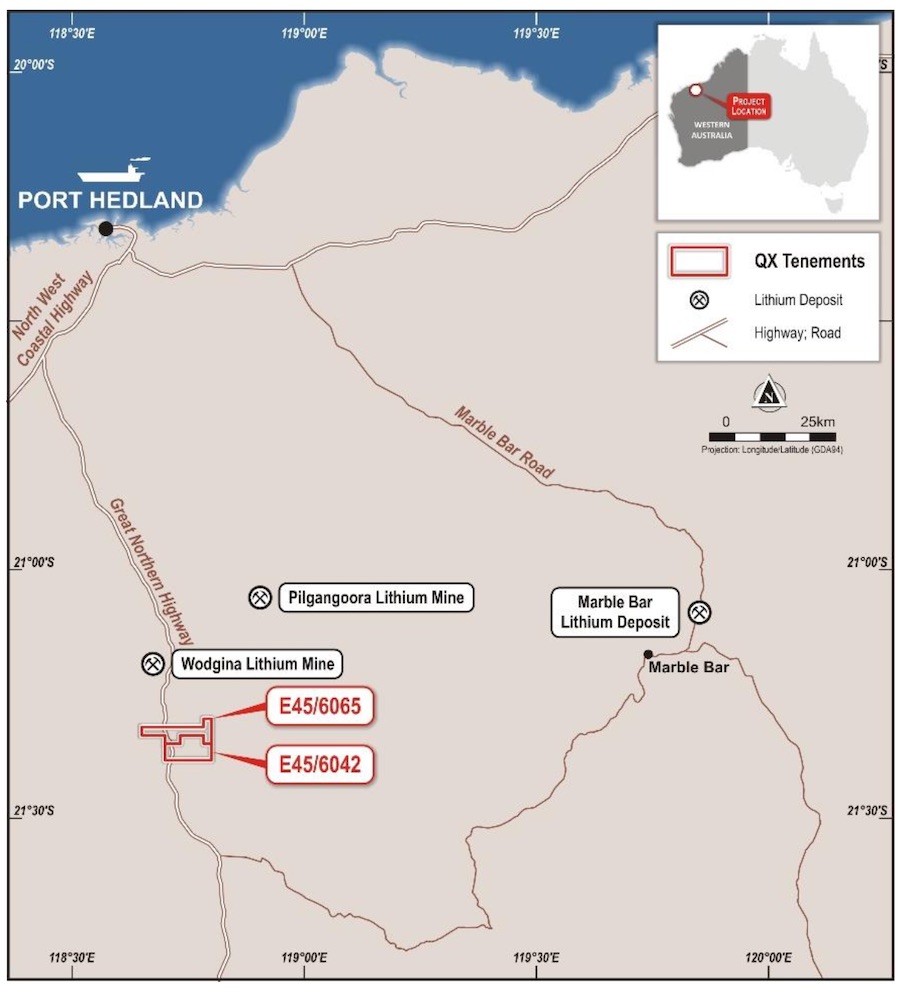 Map displaying the ELA 45/6042 and ELA 45/6065 tenements plus key surrounding projects