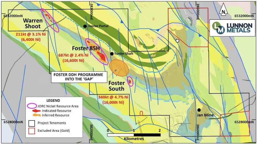 Map of the Kambalda Nickel Project displaying the gap (circled orange) between the Foster Decline and Foster South