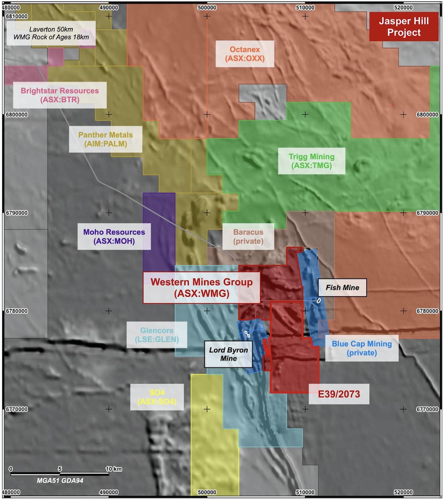 Western Mines Group's tenement holdings (in red) with surrounding projects