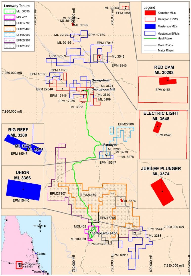 Map of Laneway Resources tenements including Agate Creek in the south and the newly-acquired Georgetown Project in the north