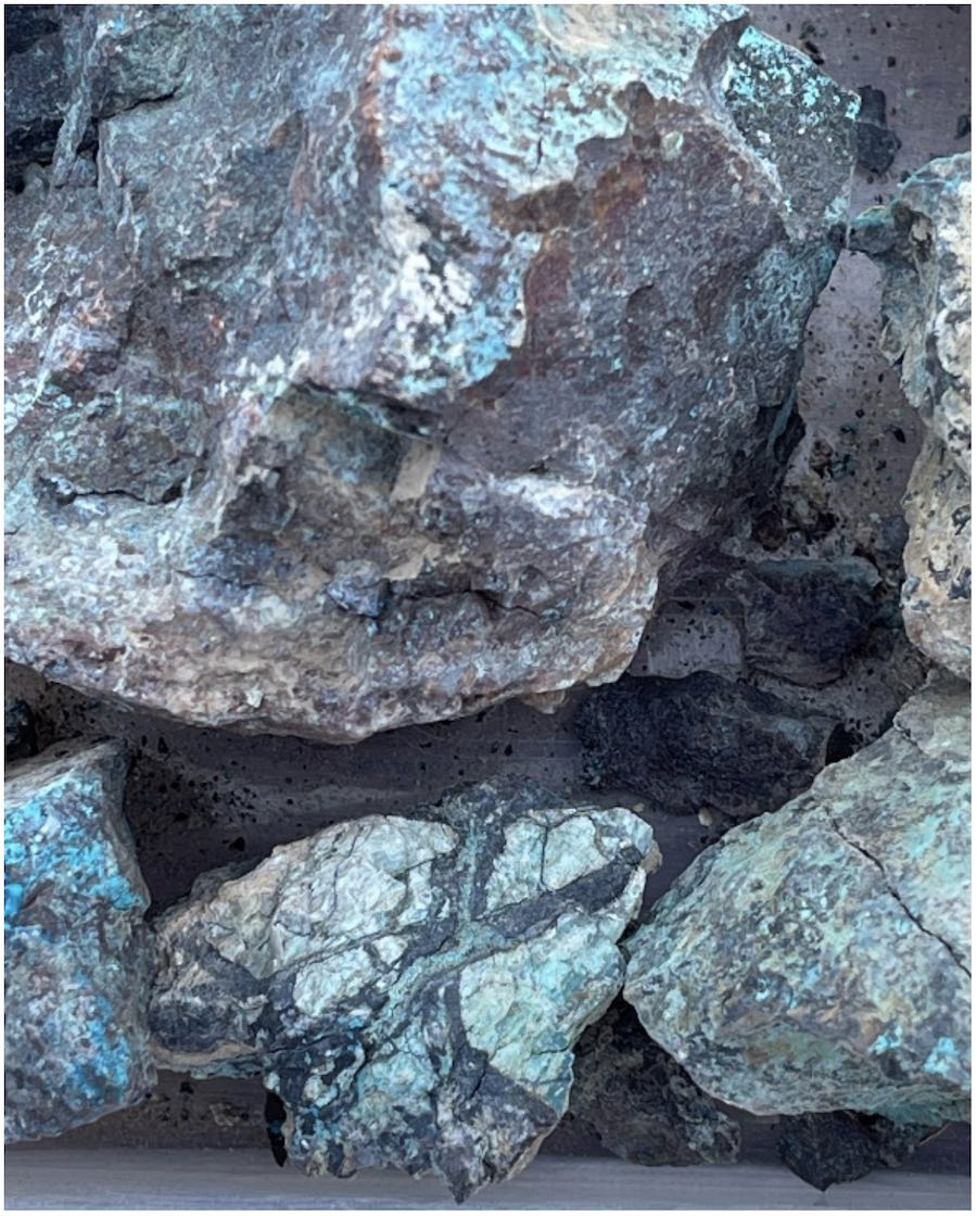 Photo of sample NSM-21-032 which returned 16.8% Cu and 8.48g/t Au