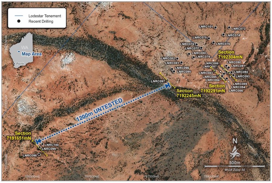 Map of the Ned’s Creek Project including the 1,200m zone between the Central Park and Contessa prospects