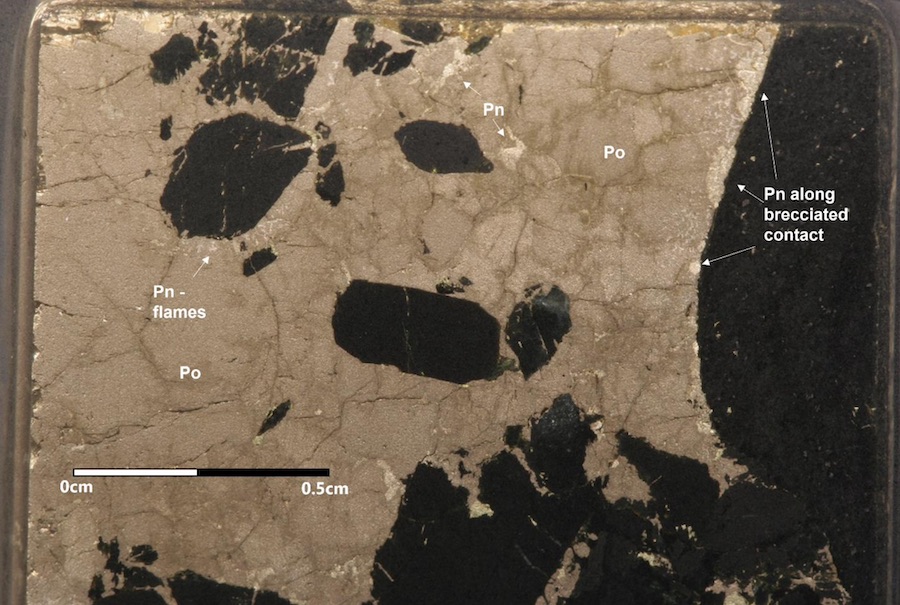 Polished sulphide mineralisation from 374.4m within hole CHRDC004 from 374.4m