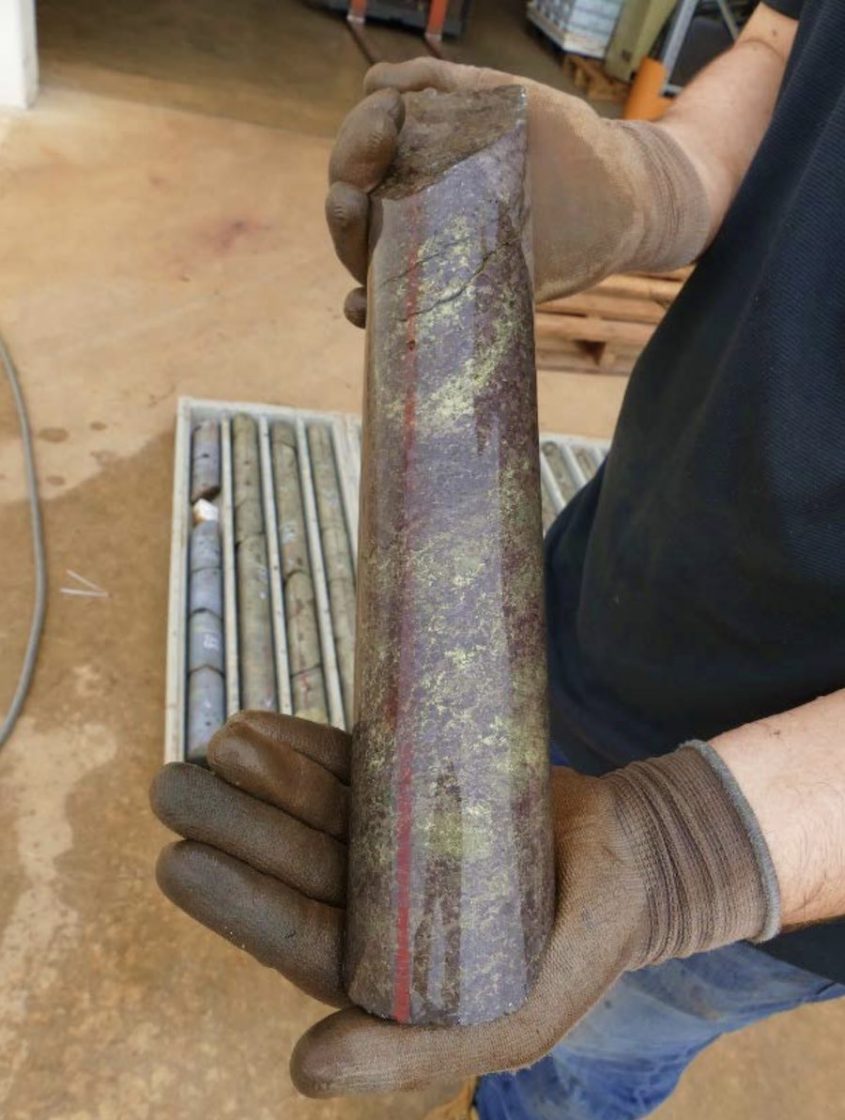 Massive sulphide copper-zinc mineralisation from Hole 22AED003 at Whim Creek