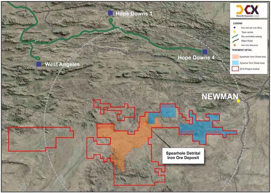 Map of DCX Sylvania tenements with nearby Rio Tinto infrastructure