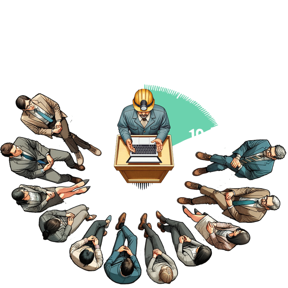 10 investors around 1 mining company representative.