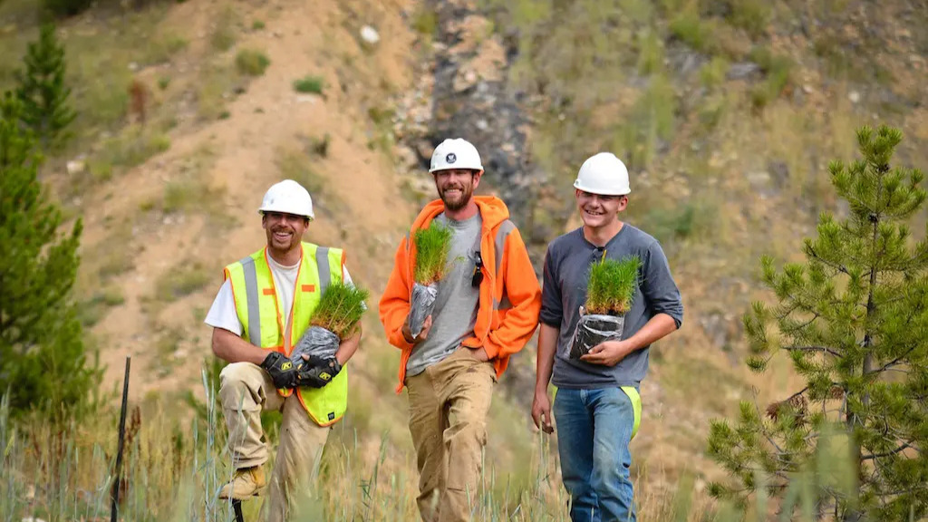 Workers at Stibnite Gold Project site