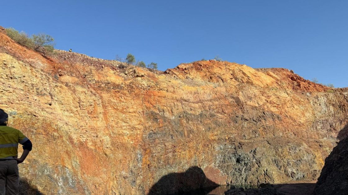 Mons Cupri chlorite altered volcaniclastic rhyolite downthrown by brittle fault (looking west)