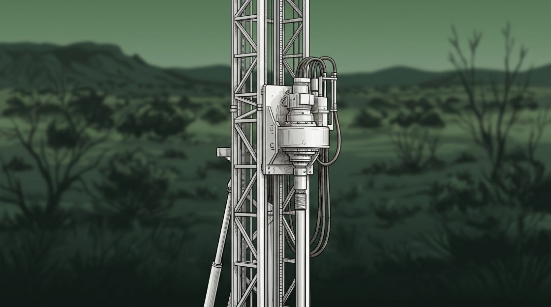 Illustration of part of a drill rig up close