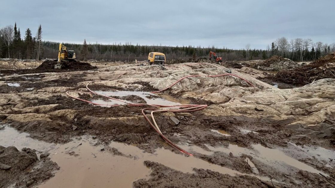 Parbec open pit gold deposit footprint stripping in Malartic, Quebec, Canada